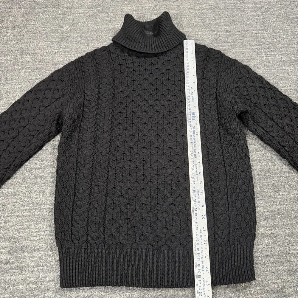 Aran Sweater Market Small Black Cable Knit Ireland Merino Wool Turtleneck Irish